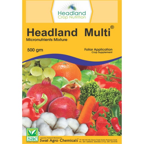 Headland Multi 500gm Micronutrients Mixture 10% Swat Agro Chemicals Crop Supplement Foliar Application Headland Uk Boron 10gm Copper 10gm Iron 30gm Manganese 10gm Zinc 40gm Ec Fertilizer Chelated