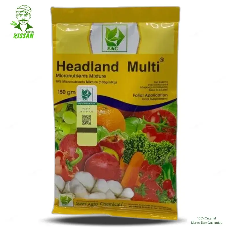 Headland Multi Micronutrients Mixture 10percent Crop Supplement Foliar Application Headland Uk Boron 10gm Copper 10gm Iron 30gm Manganese 10gm Zinc 40gm Ec Chelated Fertilizer 150gm - Swat Agro Chemicals - Price In Pakistan Today پودے کی نشوونما کے لئے - Pesticides (Headland Multi Micronutrients price) Price in Pakistan Online | Kissan Cares - Back View Thumbnail