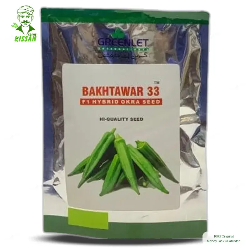 Bhindi Bakhtawar 33 Okra F1 Hybrid Seed 100gm - Greenlet International - Price In Pakistan Today (بھنڈی) - Hybrid Seeds (<p>Hybrid seeds Pakistan) Price in Pakistan Online | Kissan Cares - Back View Thumbnail