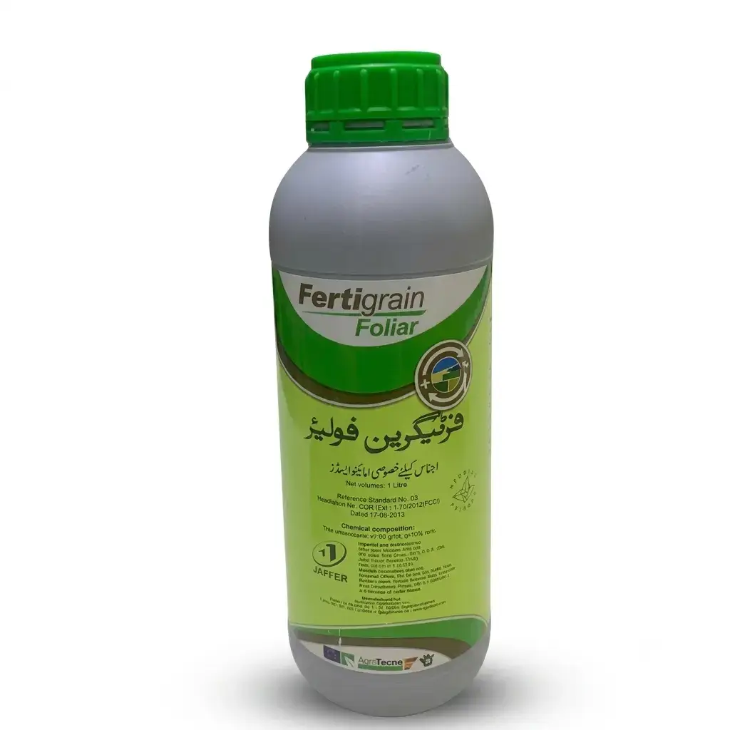 (طاقت اور بہترین نشوونما کے لیے) Fertigrain Foliar Amino Acids Micro Nutrients Including Cobalt, Boron And Zinc 1 Liter - Jaffer Brothers - Pesticides (Fertigrain Foliar Amino Acids 1L price) Price in Pakistan Online | Kissan Cares - Label Detail Thumbnail