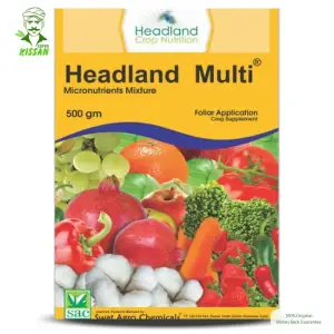 (زمین اور پودے کے لیے ضروری اجزاء) Headland Multi Micronutrients Mixture 10% Crop Supplement Foliar Application Headland Uk Boron 10gm Copper 10gm Iron 30gm Manganese 10gm Zinc 40gm Ec Chelated Fertilizer 500gm - Swat Agro Chemicals - Pesticides - Back View