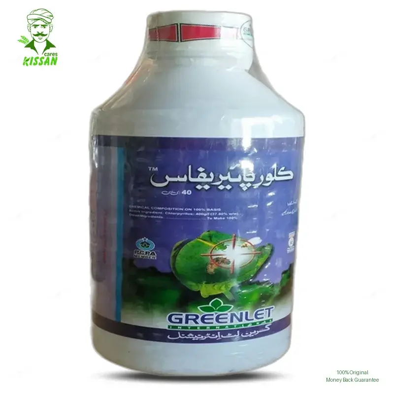 Chlorpyrifos 400g/l 40EC Insecticide 1ltr - Greenlet International - Price in Pakistan Today (کیڑے مار دوا) - Pesticides (Pesticides in Pakistan) Price in Pakistan Online | Kissan Cares - Back View Thumbnail